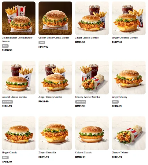 Harga Menu KFC Burgers Twister Harga Menu KFC Burgers & Twister